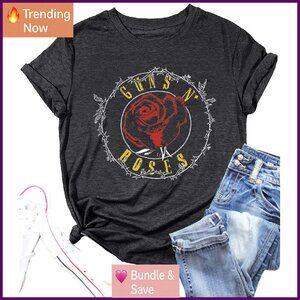 Vintage Rock Band Graphic Tee Women's Cotton Blend Short Sleeve Casual Top